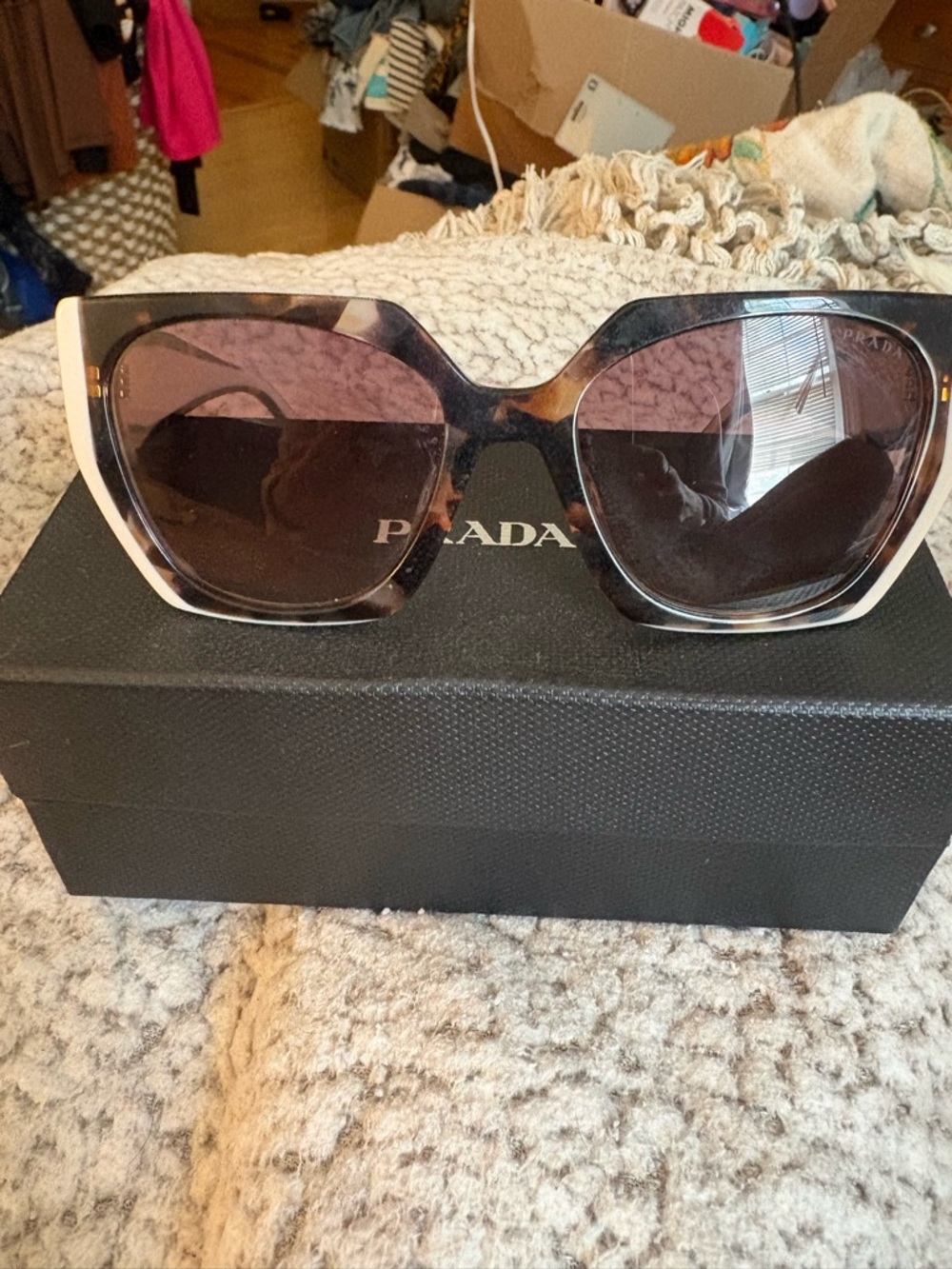 Prada Beige Arms with Tortoiseshell Front Square Sunglasses - Picture 2 of 7